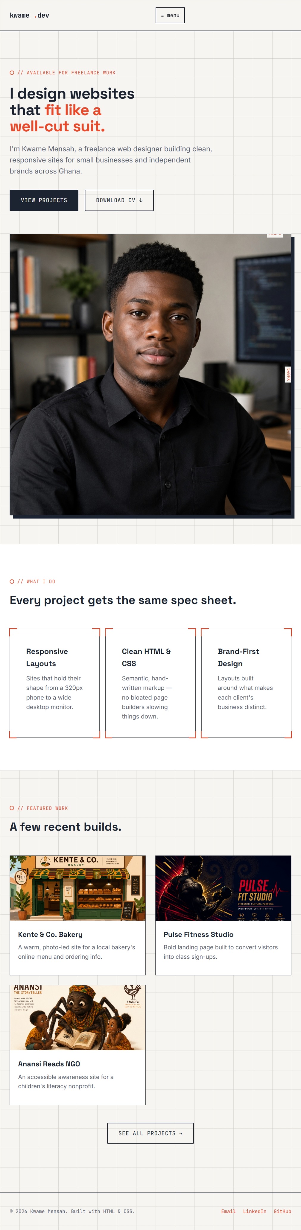 kwame.dev personal portfolio homepage